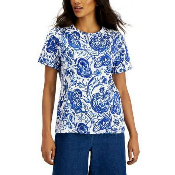 MSRP $60 Charter Club Embellished-Shoulder Top Size Small