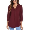 thumbnail image 1 of Avamo Womens 3/4 Sleeve Lapel V Neck Tunic Work Blouse Office Business Shirts Casual Loose Solid Color Tops, 1 of 6