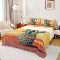 Homewish Tropical Desert Cactus Twin Sheet Sets,Boho Bohemian Style Twin Fitted Sheet,Green Orange Flat Sheet For Boys Girls,Ultra Soft Home Decor,3 Pieces