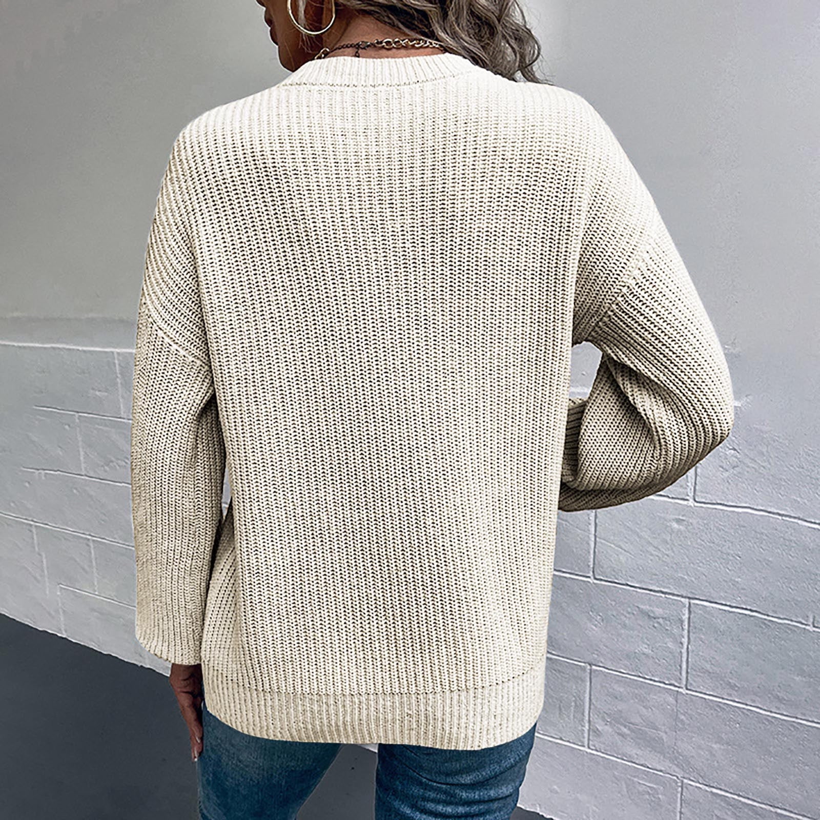 Zanvin Holiday Sweaters Fashion Women Solid Color Long Sleeve Pullove Round Neck Casual Sweater Tops Gifts Clearance Sale Grey