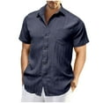 thumbnail image 2 of TAGOLD Mens Summer Short Sleeve Turndown collar Blouse & Shirt Solid Color Pocket Button Cardigan Top, 2 of 4