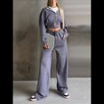 thumbnail image 4 of Conjunto Deportivo para Mujer: Sudadera con Capucha y Cremallera de Larga con Pantalones de Color Liso con Cordones - Conjunto de Dos Piezas Gris Oscuro S, 4 of 9