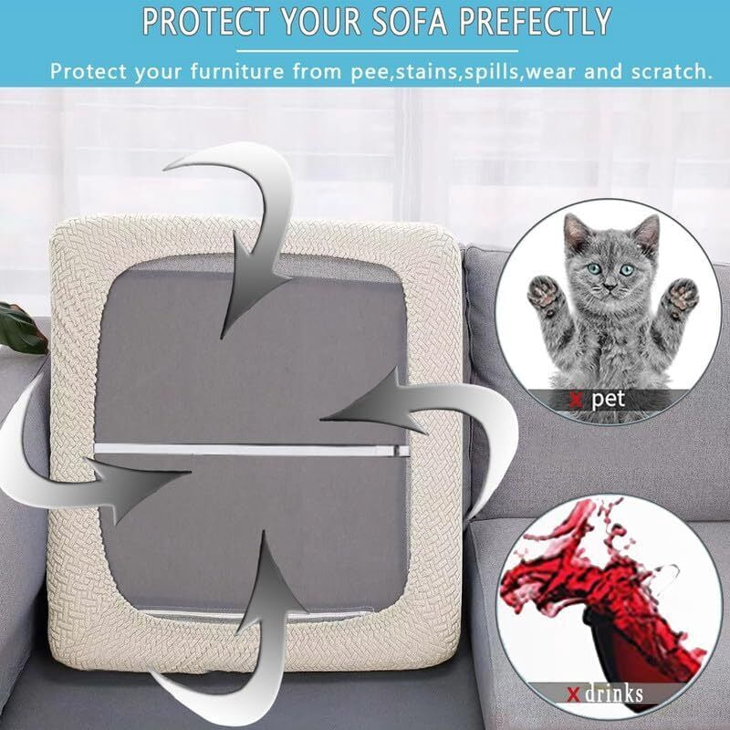 JIAN YA NA Outdoor Waterproof Couch Cushion Covers, Stretch Individual Patio Chair Cushion Outdoor Seat Cushion Pad Replacement Sofa Cushion Protector Sofa Slipcover (Beige, 2Pcs)