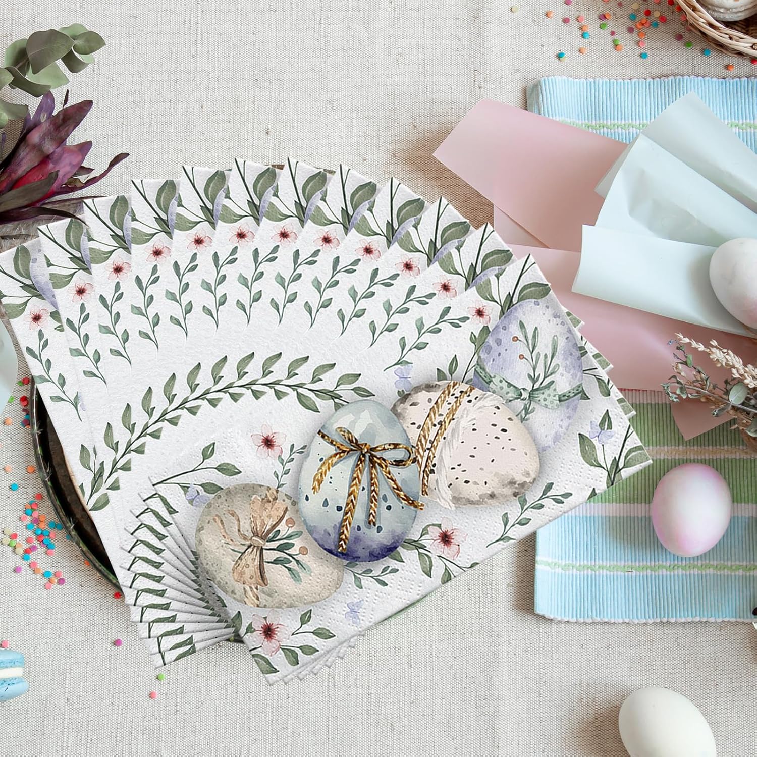 100 Pcs Easter Disposable Paper Napkins, Decorative Guest for Party Lunch Dinner Kitchen Bathroom - Easter Themed
