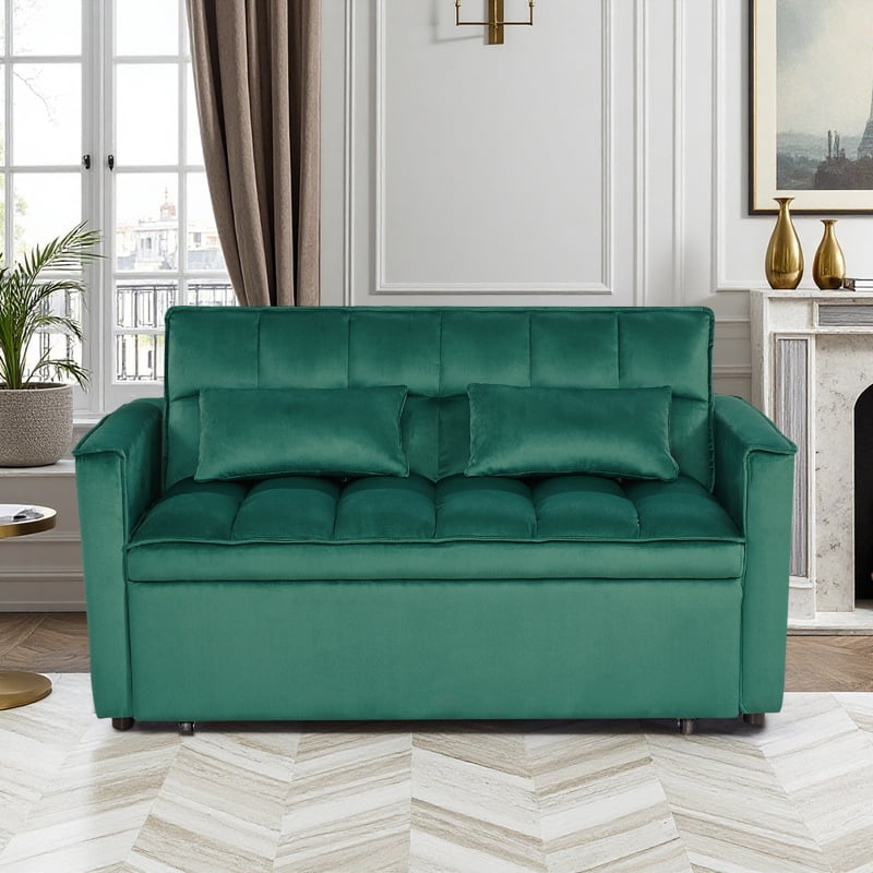 BSHTI 54" Fold out Sleeper Sofa Bed,Convertible Twin-Size Bed,With 3 Angles Adjustable Backres,Velvet Upholstery,Easy Assembly, Green