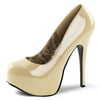 Womens Casual Dress Shoes Cream Pumps Patent Platform Round Toe 5 3/4 Inch Heel