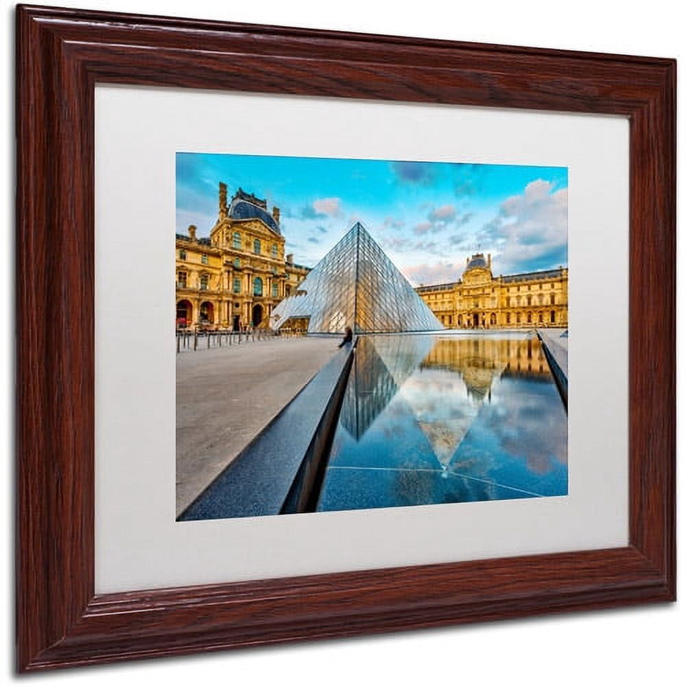 Trademark Fine Art "Symetrie du Louvre" Canvas Art by Mathieu Rivrin, White Matte, Wood Frame