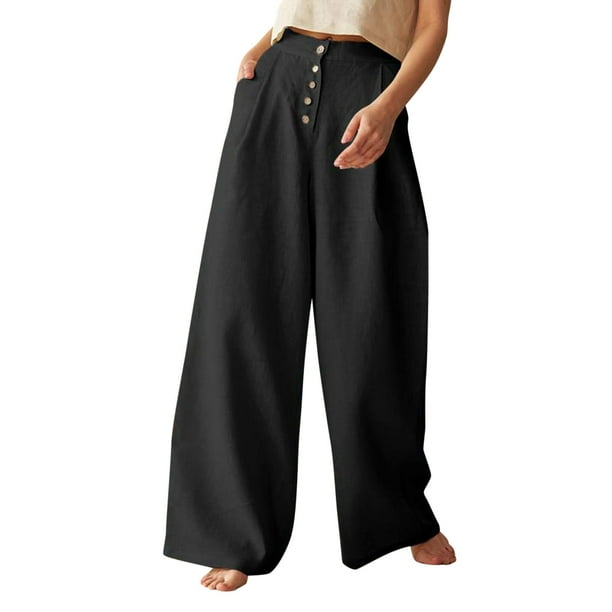 Buy AND GIRL Black Solid Linen Regular Girls Trouser