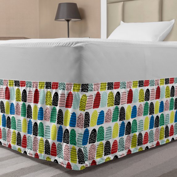 Colorful Bed Skirt, Abstract Pattern with Hand-drawn Shapes and Elements Hipster Doodle Artwork Print, Elastic Bedskirt Dust Ruffle Wrap Around for Bedding Decor, 4 Sizes, Multicolor, by Ambesonne