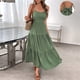 thumbnail image 2 of Correa Larga de Espagueti Vestido sin Espalda Camisola Torta con Cintura de Arco Grande Cinching Cuello Redondo Verde Vestido Midi, 2 of 9