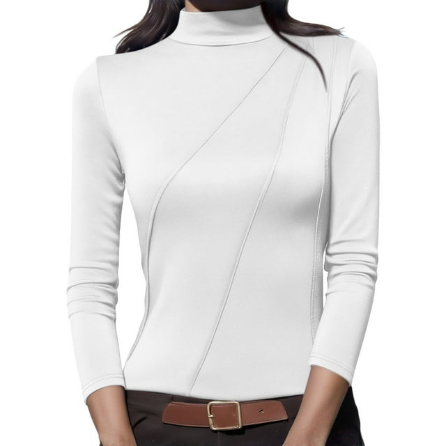 Diufon Tuniques Thermiques à Manches Longues et Col Roulé Noir pour Femmes, Couleur Unie, Mode Automne Basique