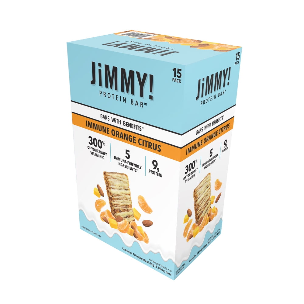 jimmy! Protein Bars, Immune Orange Citrus, Bars with Benefits, Gluten