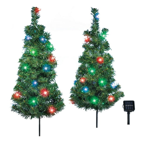 Solar Christmas Trees Outdoor Garden Stake Set With Multicolor Lights, Automatic Light Up Decoration - Walmart.com