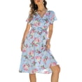 thumbnail image 2 of VISgogo Vestido casual de verano para mujer, estampado floral, cuello en V, manga corta, cinturón, una pieza para damas, blanco/rosa/azul claro/negro VISgogo  moda, 2 of 9