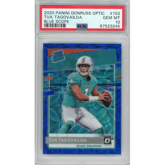 Graded 2020 Panini Donruss Optic Tua Tagovailoa #152 Blue Scope Rookie RC Football Card PSA 10 Gem Mint