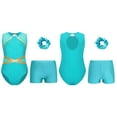 thumbnail image 5 of iiniim Kids Girls Dance Leotard Ballet Gymnastics Jumpsuit with Shorts and Hair Tie Dancewear Blue Green 6, 5 of 6