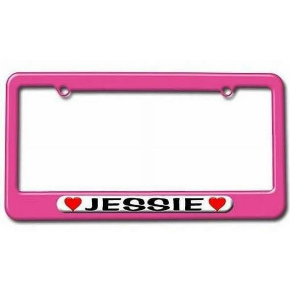 Jessie Love with Hearts License Plate Tag Frame, Pink Color
