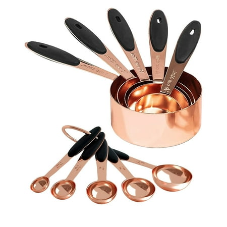 

KFIWSZC Stainless Measuring Cups And Spoons Set Of 10 Piece Nesting Measuring Cups Set With Soft Silicone Handles For Home Kitchen Cooking & Baking Rose Gold Kitchen