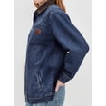 thumbnail image 3 of EMMIOL Women's Vintage Washed Denim Jacket Oversized Zipper Front Contrast Collar Jean Jacket with Pockets Casual Y2K Streetwear, 3 of 8