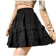 thumbnail image 3 of Two Piece Skirt Set for Women Elegant Solid Lace Preppy High Waist Layered Cake Skirt Womens Summer Outfits Black L, 3 of 7