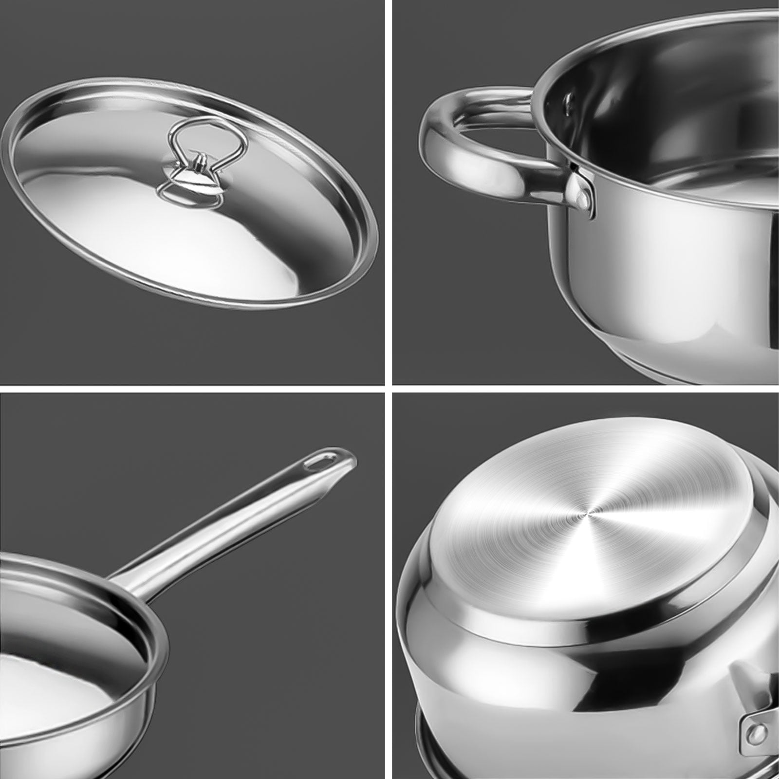 Bestdin 12 Pieces  Cookware Set Nonstick, Stainless Steel Pots and Pans Set for Kitchen with Frying Pan, Sauce Pan, Pots and Pans for Cooking, Dishwasher Safe, Silver