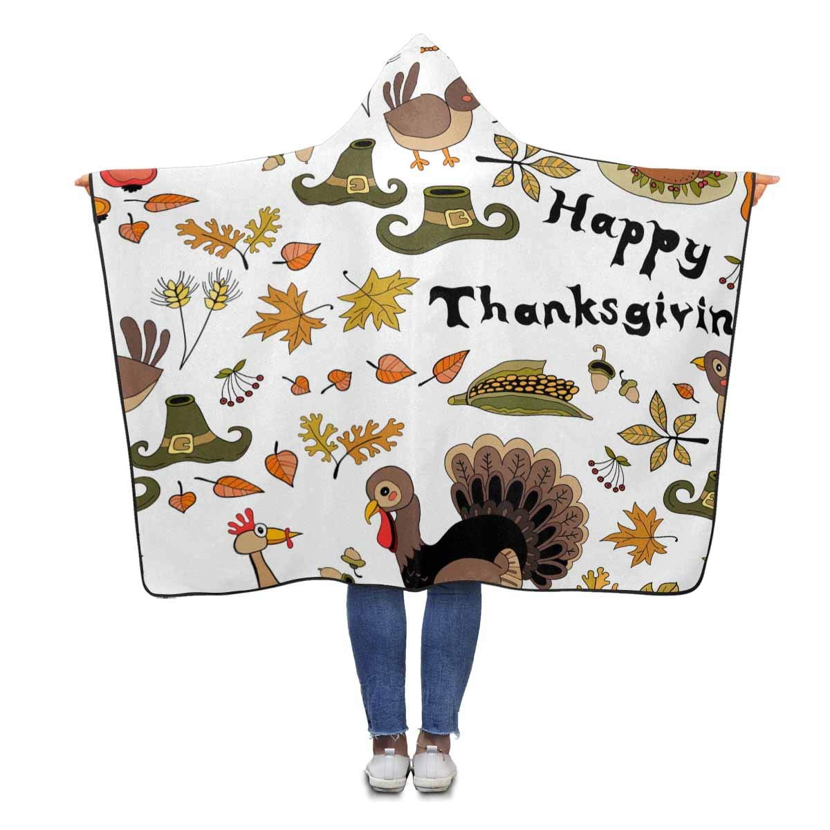ASHLEIGH Autumn Holidays Turkey Wearable Hooded Blanket 56x80 inches