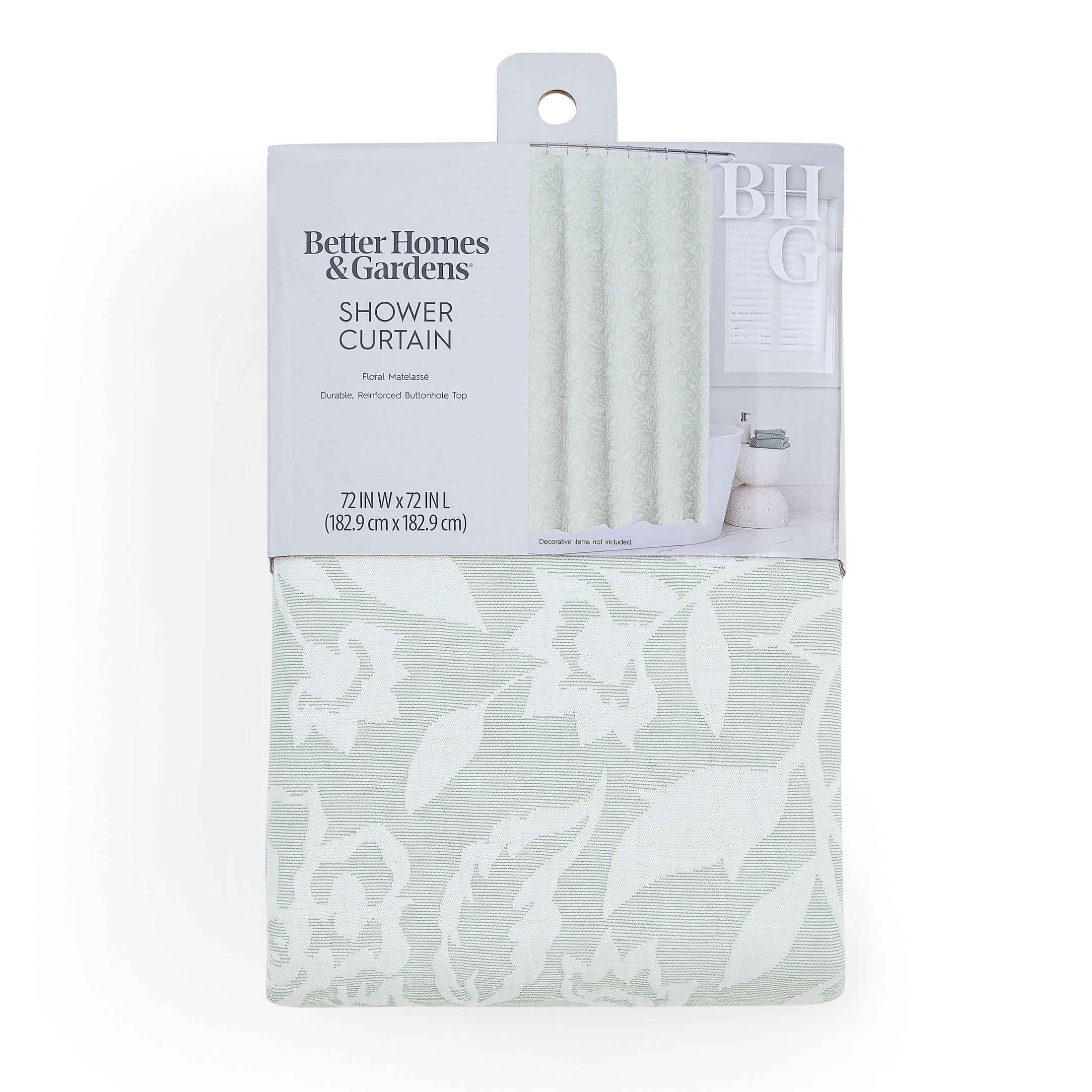 Better Homes & Gardens Floral Matelasse Shower Curtain, Green, 72 in x 72 in, 1 Piece