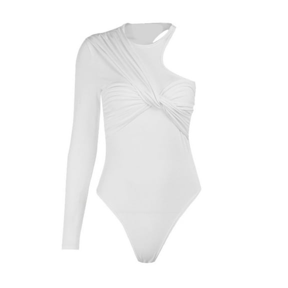 Women's Plus Size Sexy Off Shoulder Ruched Long Sleeve Bodysuit Stretchy Leotard Tops for Casual Wear and Night Out