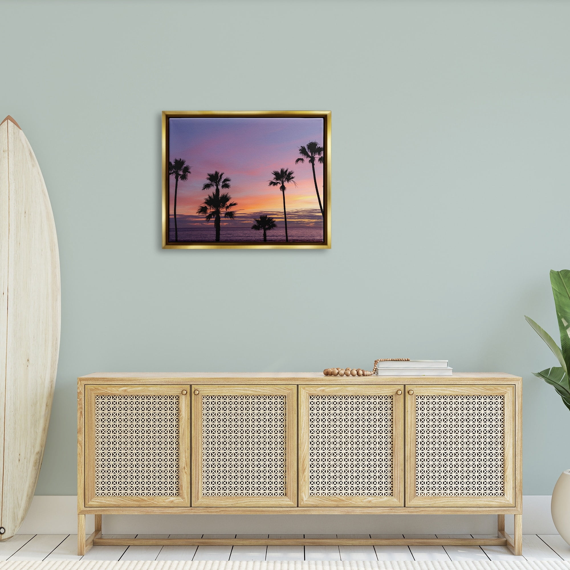 Stupell Industries Purple Sunrise Sky Tall Palm Trees Silhouettes Photograph Metallic Gold Floating Framed Canvas Print Wall Art, Design by Jeff Poe Photography