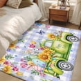 thumbnail image 4 of 3'x5' Rug for Living Room Bedroom, Easter Washable Area Rugs Non-Slip Carpet Mats, Green Truck Eggs Flowers Butterflies Purple Plaid Indoor Low Pile Area Rug Runner for Kitchen, Mudroom, 4 of 8