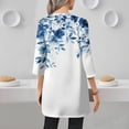 thumbnail image 4 of WTOBBY Women's Retro Floral Print Blouse V-Neck 3/4 Sleeve Tunic with Side Pockets Mid-Length Casual Top for Everyday Chic Style,White M, 4 of 5