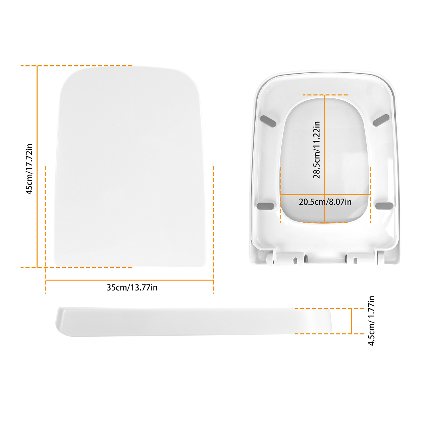 Seat Square Toilet Seat Heavy Duty Seat Toilet Seat Bumpers Quick-Release White