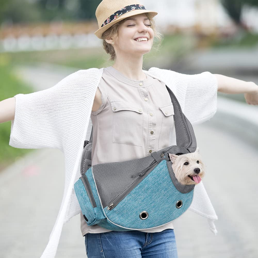 Dog Sling Carrier For Small Dogs  Puppy Purse Bags Traveling Carrying Bag To Wear Medium Cat Adjustable Crossbody Pet Travel Poop Dispenser Max 5 Lbs Blue