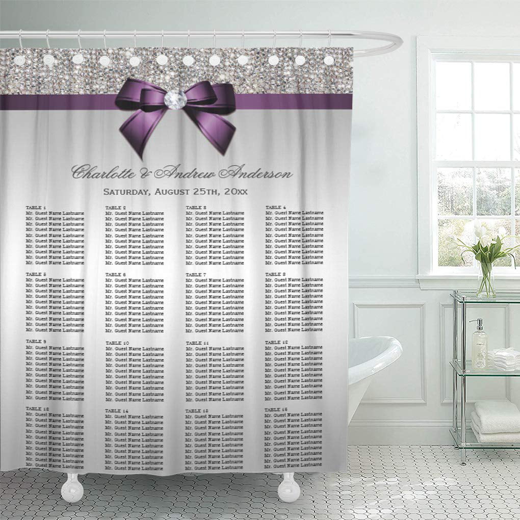 Cynlon Elegant Wedding Seating Chart Silver Sequin Purple Violet Chic Bathroom Decor Bath Shower Curtain 60x72 Inch Walmart Com Walmart Com