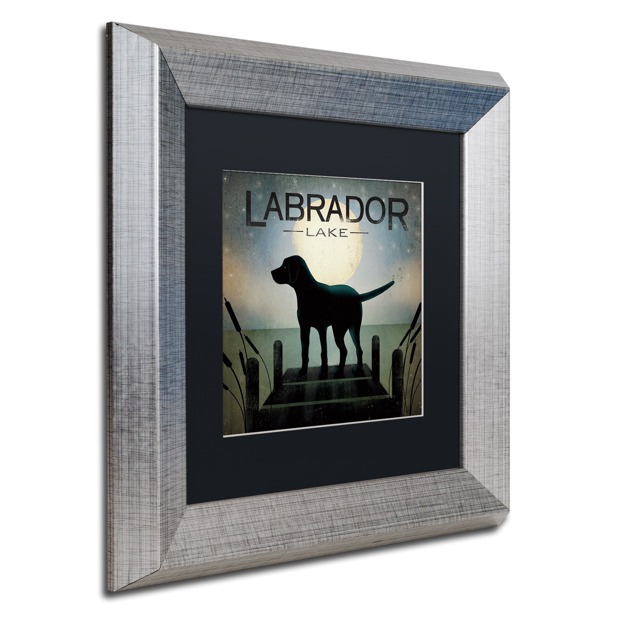 Trademark Fine Art "Moonrise Black Dog Labrador Lake" Canvas Art by Ryan Fowler Black Matte, Silver Frame