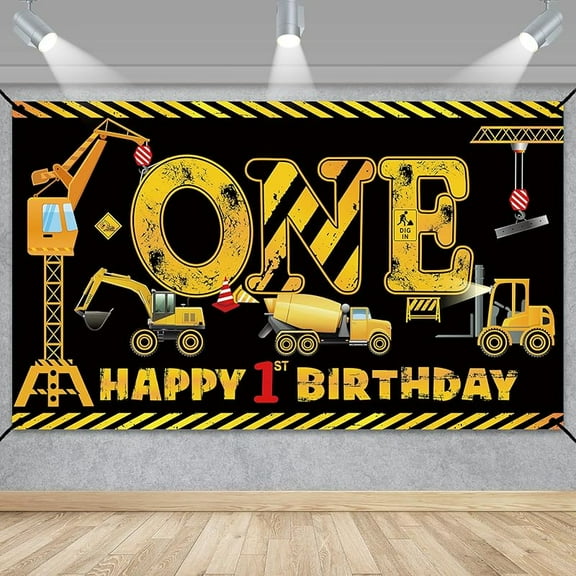 1st Birthday Decorations for Boys, Excavator Dump Truck Theme First Birthday Banner Decorations Digger One Year Old Bday Banner Backdrop Party Supplies Sign