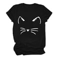 thumbnail image 1 of T-shirts pour Femmes Col Rond Manches Courtes Texte Quotidien Botanique Floral Chat T-Shirt Haut T-Shirts Femmes Noir TG, 1 of 4
