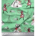 thumbnail image 1 of Soimoi Moss Georgette Fabric Dog,Women & Tree Christmas Fabric Prints By Yard 42 Inch Wide, 1 of 1