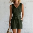 thumbnail image 6 of Yteetum Jumpsuits for Women Summer Sleeveless V Neck Cotton Button Waist Tie Rompers Womens Casual Solid Loose Lightweight Comfy Beach Travel Vacation Overalls, 6 of 8