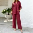 thumbnail image 6 of Ashirexll Womens 2 Piece Outfits Fashion Linen Blend Long Sleeve Top with Matching Pants Pocket Casual Set, 6 of 7