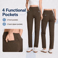 thumbnail image 5 of MASKERT Women’s Fleece Pants, High Waisted Casual Straight Leg Pants with Stretch, Warm Fleece Lined Slim Fit Pants with Zipper Pockets for Work Golf Hiking Daily Wear, 5 of 10