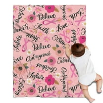 Pink Breast Cancer and Pioneer Flower Blanket,Comfortable Soft Flannel Throw Blanket,All Season,Warm Lightweight Blankets for Sofa Bed Couch Living Room Chair,30"x40"