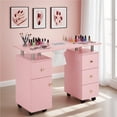 thumbnail image 4 of Pink Manicure Table Nail Desk for Nail Tech, Nail Table w/Electric Dust Collector, 4 Drawer&1 Cabinet Storage, Lockable Rolling Wheels, Built in Power Outlet, Wrist Cushion, 4 of 10