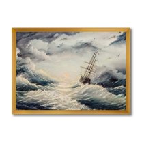 Designart 'Ship Struggles With The Sea Storm' Nautical & Coastal Framed Art Print