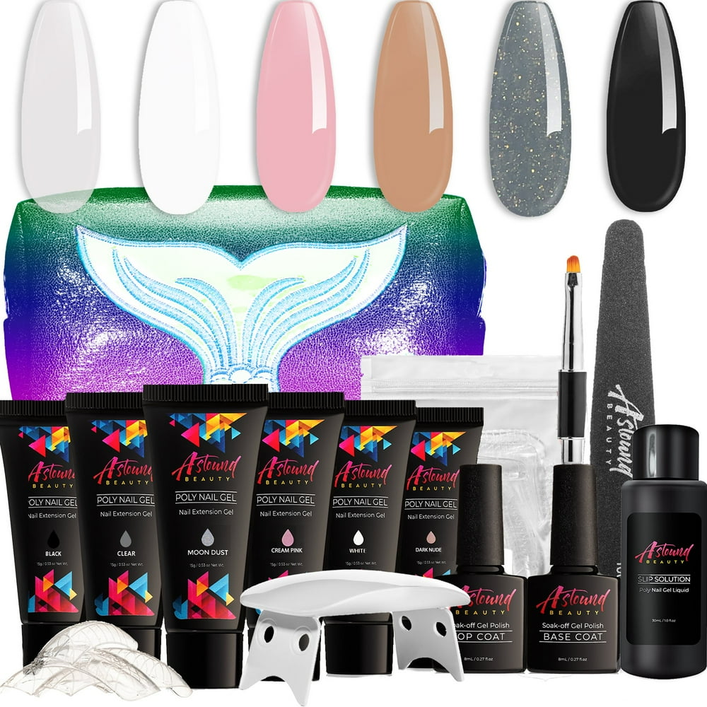 PolyGel Nail Kit with LED Lamp, Slip Solution, Black and Shimmer Grey
