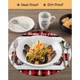 thumbnail image 3 of 13 Inch Round Placemats Set of 6, Red Truck Christmas Non Slip Heat Insulation PP Table Mats, Red Black Plaid Xmas Tree Wooden Washable Place Mats for Kitchen Dining Party Table Decor, 3 of 7
