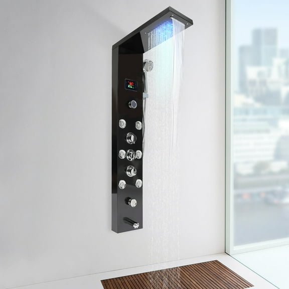 Shower Panel Tower System Stainless Steel Rain Massage Full Body Shower System Hydroelectricity Display w/Jets