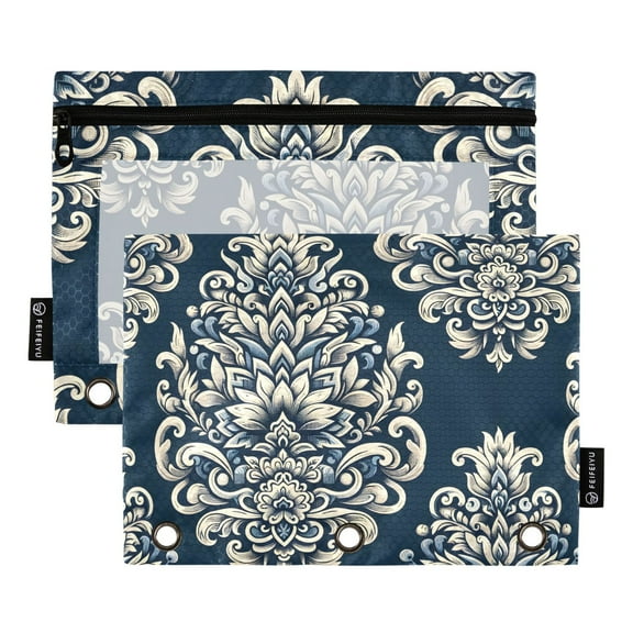 Elegant Floral Flower 2 Pack Pencil Pouch for 3 Ring Binder Smooth Zipper Folders with Pockets Clear Window Pencil Case