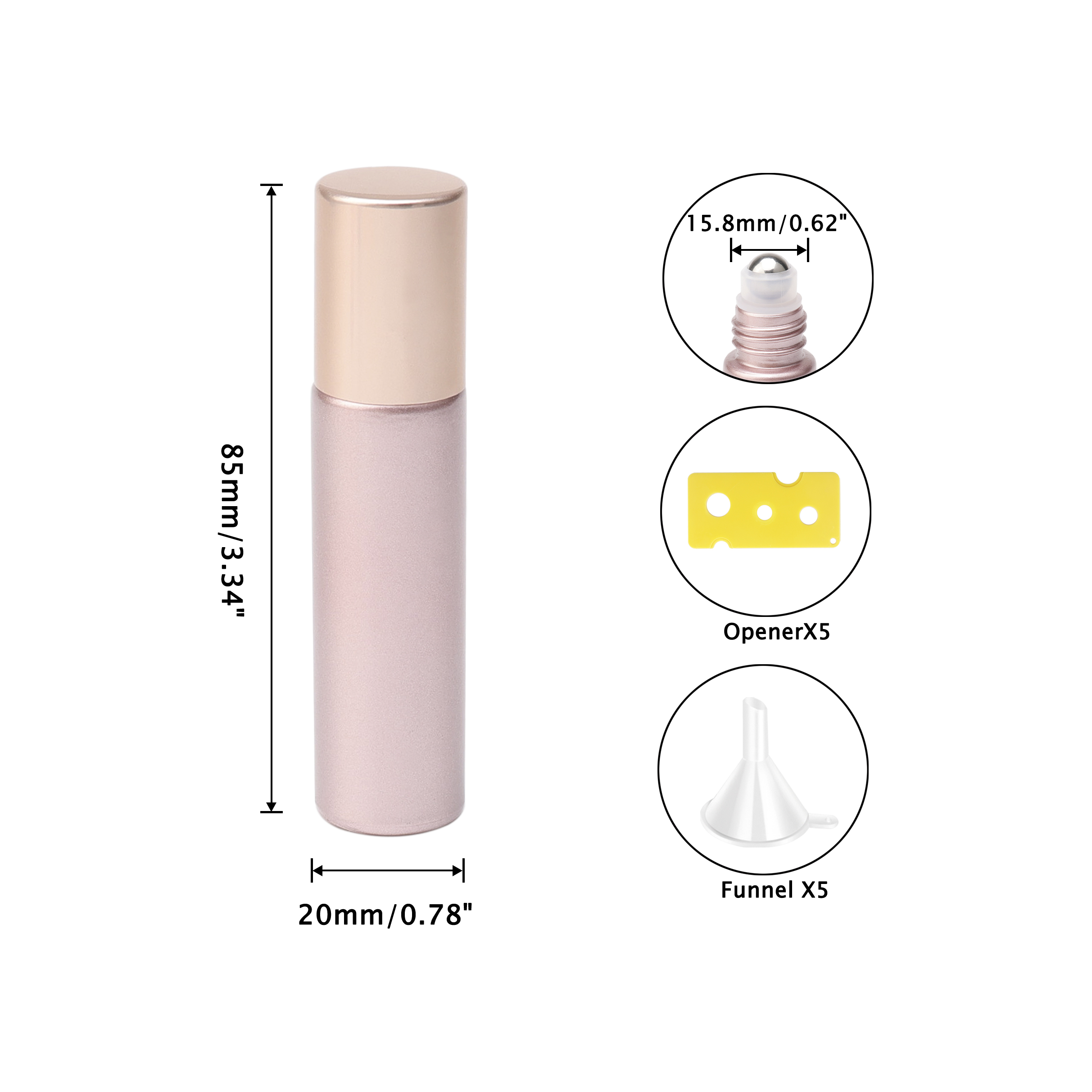 Essential Oil Roller Bottles 10ml 45Pcs Thick Glass Roll on Bottles Massage Glass Roller Vials Containers for Essential Oil Perfumes Aromatherapy Lip Balms, Matte Rose Gold