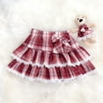 thumbnail image 2 of HWJAD Girls Plaid Ruffle Skirt Toddler Kids High Waist Layered Skirt with Lace Trim & Bow School Uniform Skirt for 1-12Y, 2 of 6